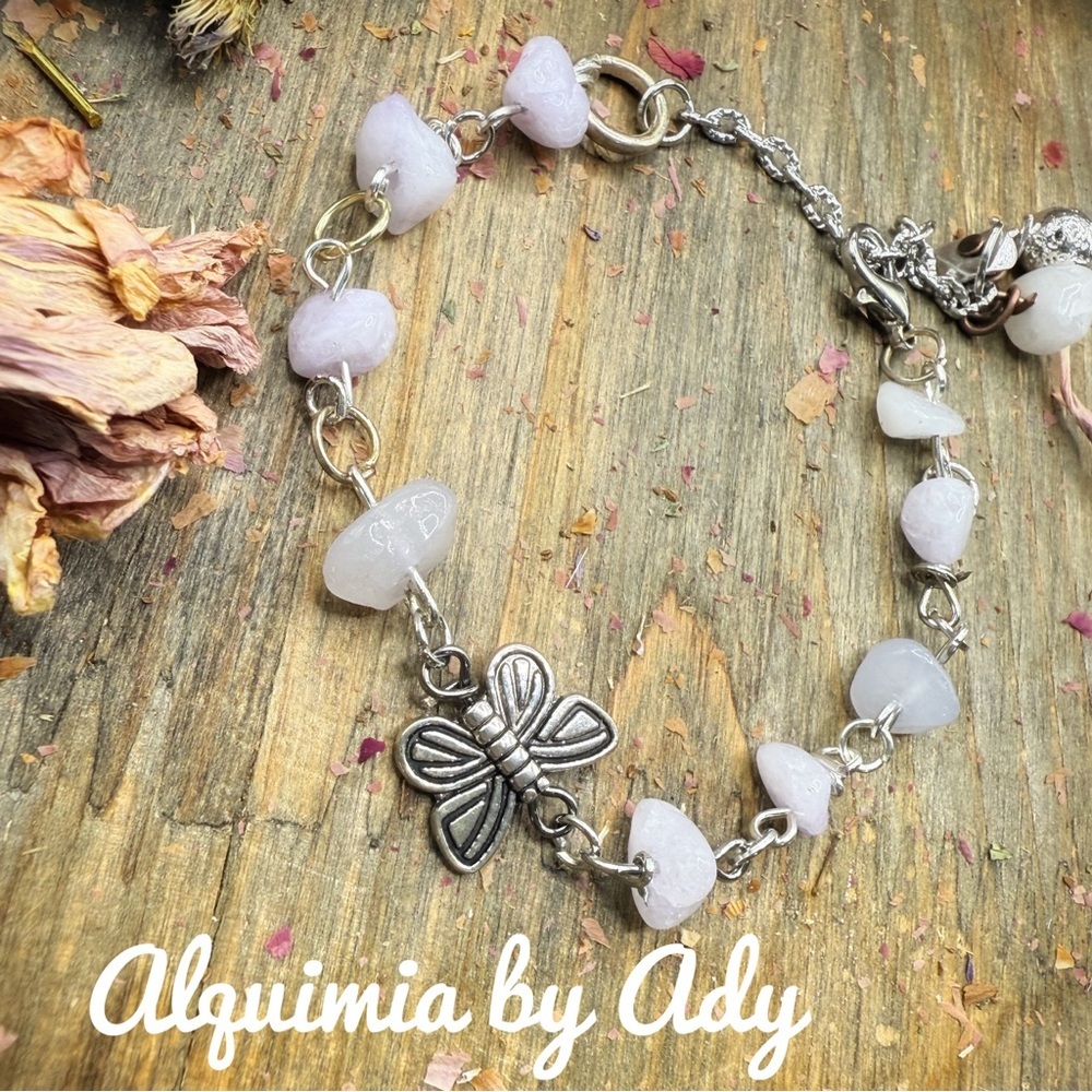 White Jade Rosary Chain Bracelet • Handmade Silver Wire‑Wrapped - Picture 2 of 3